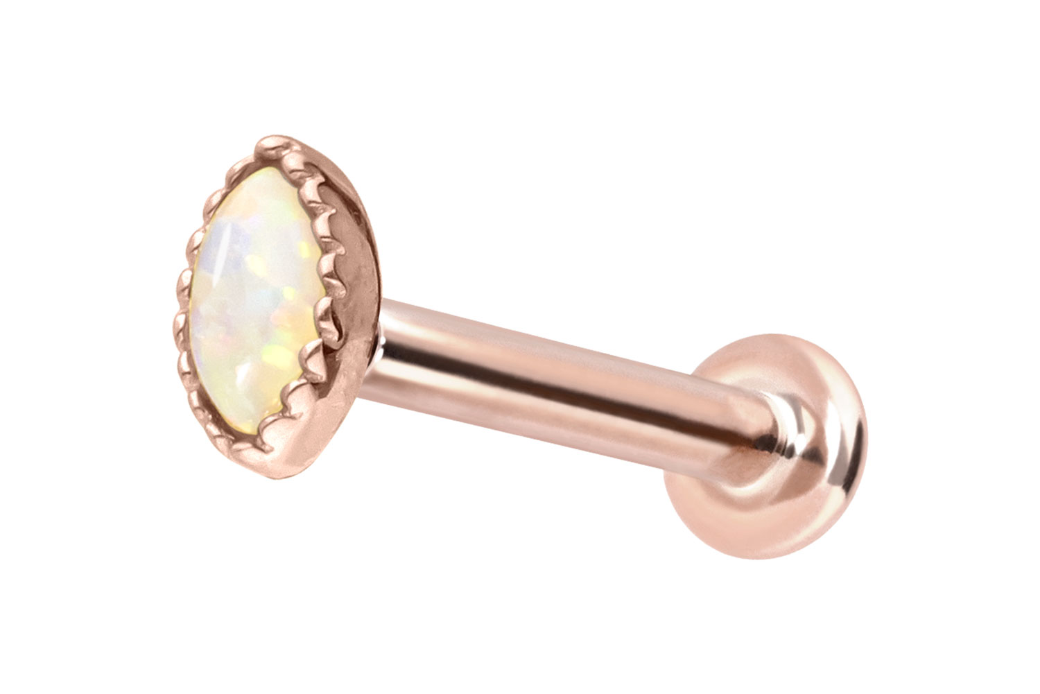 14 Karat Gold Labret Piercing mit Innengewinde OVALER SYNTHETISCHER OPAL